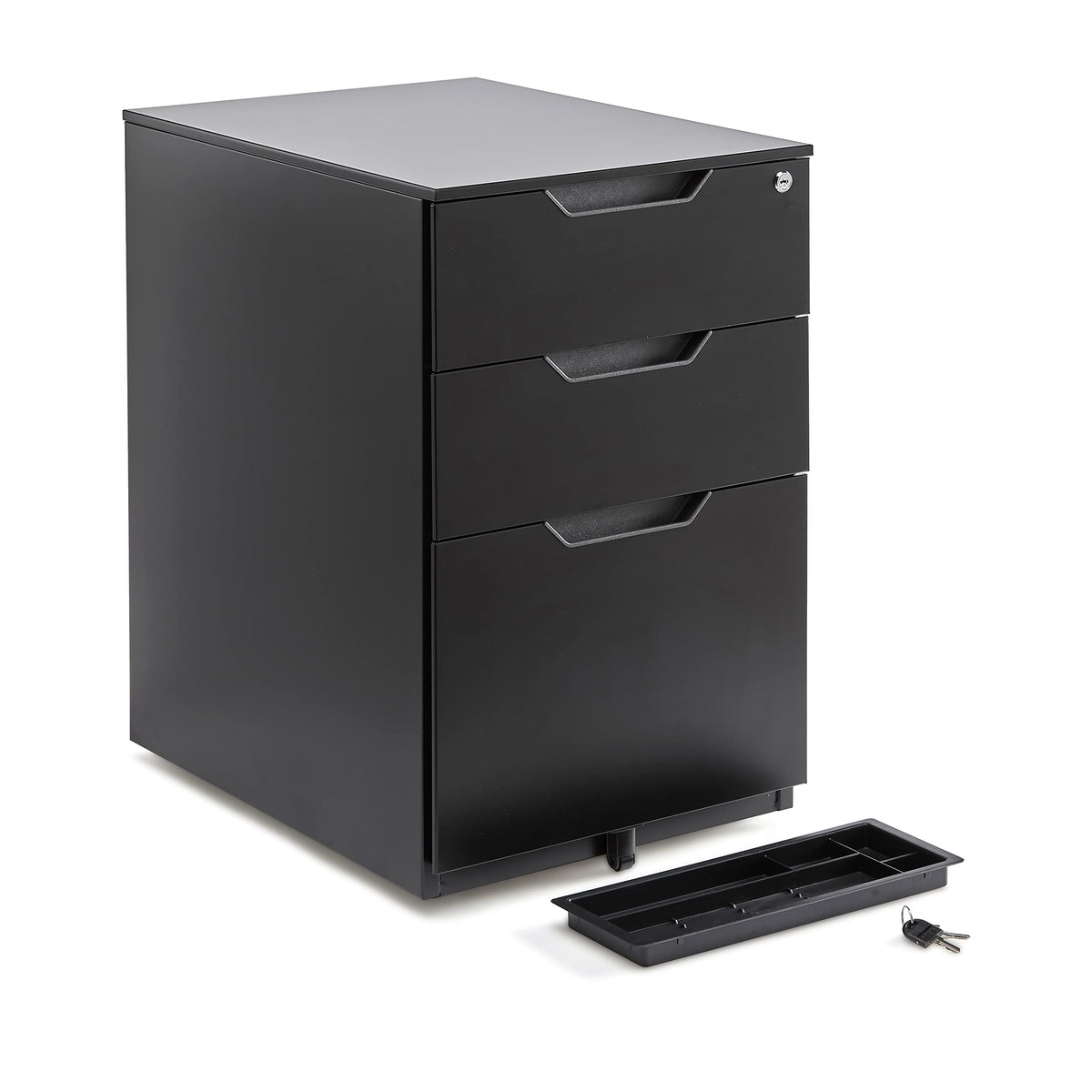 3-Drawer Black Mobile File Cabinet with Lock K74415