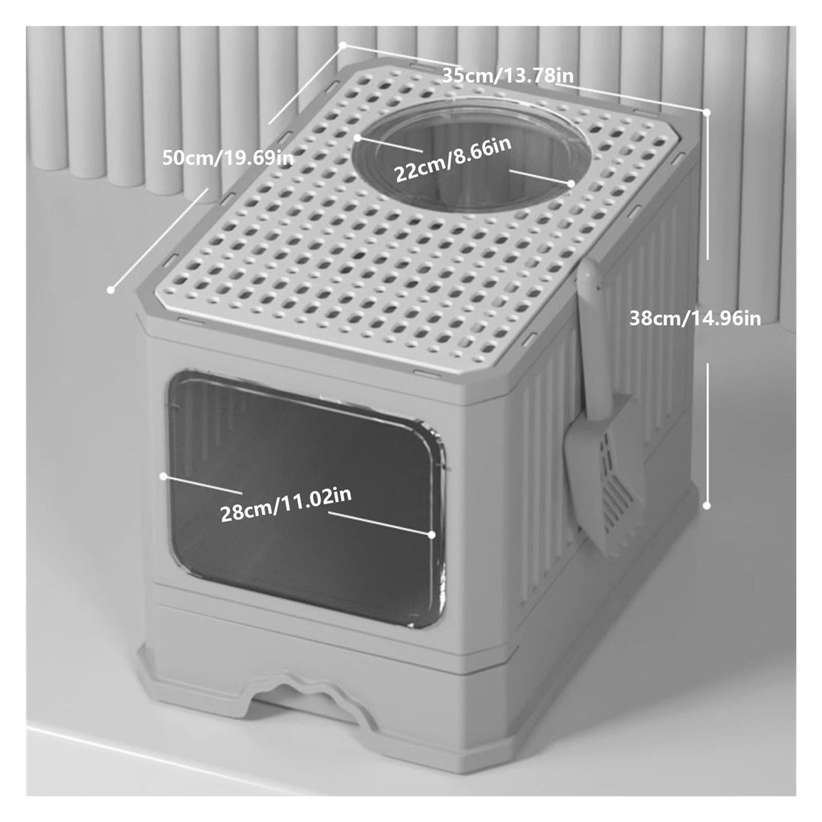 Foldable Cat Litter Box with Lid and Shovel I45493