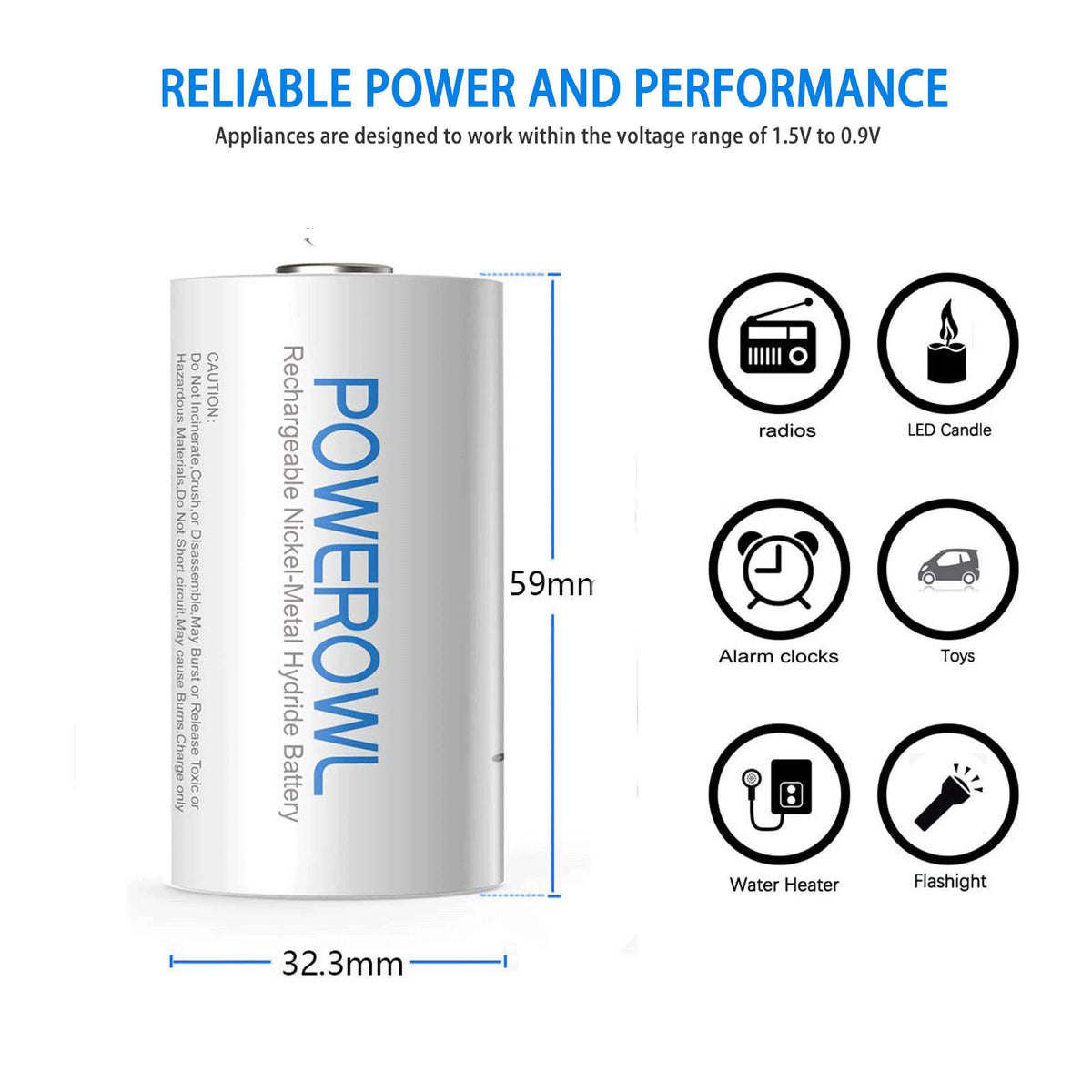 Rechargeable D Batteries with 4 Bay Battery Charger W837