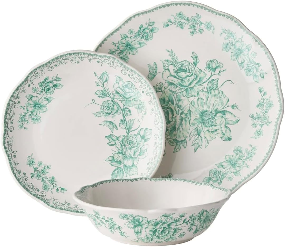 12-Piece Stoneware Dinnerware Set, Service for 4, Green E8217