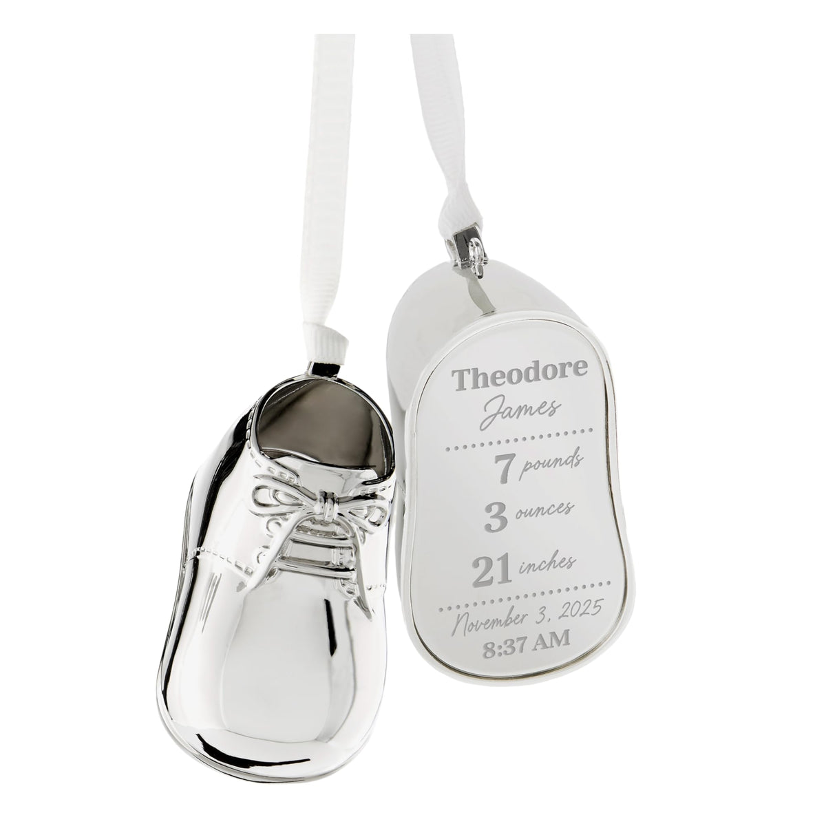 Silver Baby Bootie Metal Christmas Ornament A538