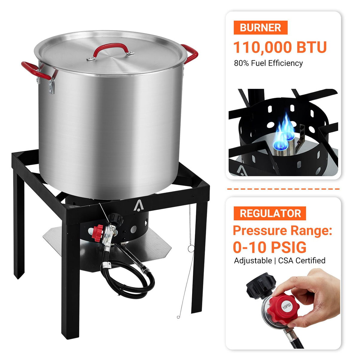 100Qt Aluminum Seafood Boil Pot with Strainer Basket and Propane Stove Burner K5439