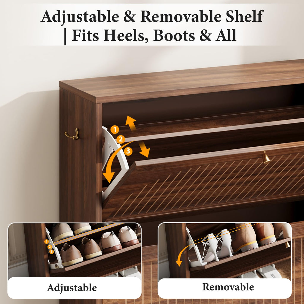 Luminous Walnut Shoe Storage Cabinet with Adjustable Shelves W6689