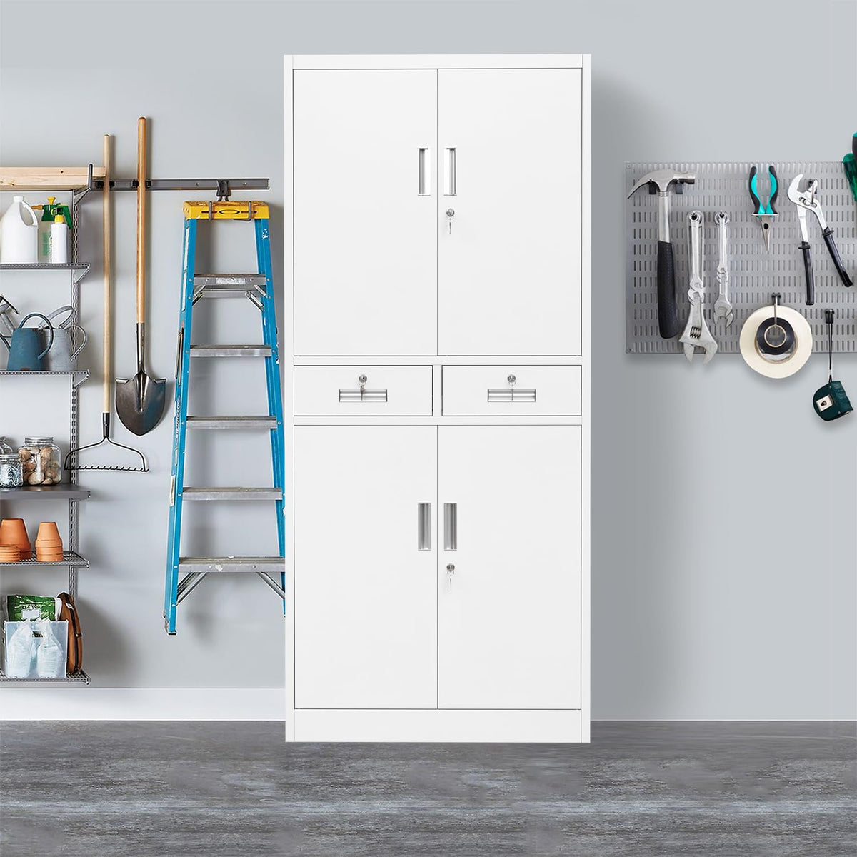 Metal Storage Cabinet with Adjustable Shelves and Drawers A8391