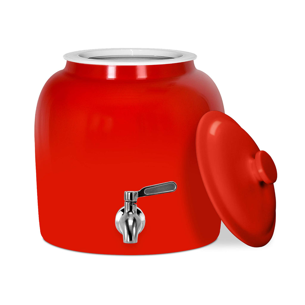 Porcelain Ceramic Crock Water Dispenser with Stainless Steel Faucet and Lid G986