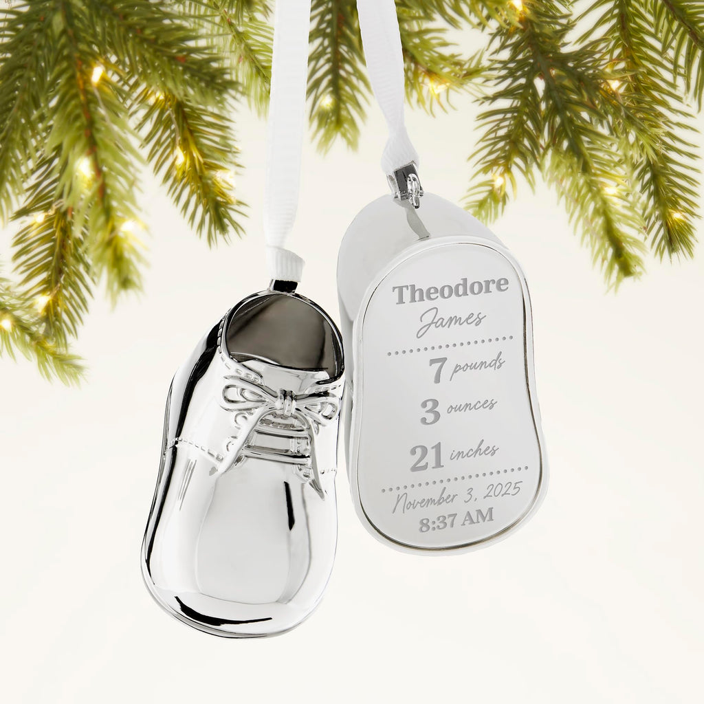 Silver Baby Bootie Metal Christmas Ornament A538
