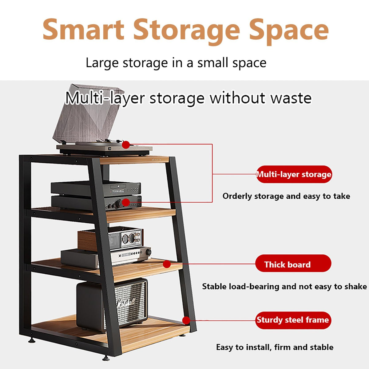 Black Corner Media Stand with Shelves N17853