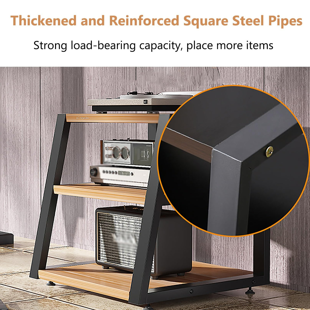 Black Corner Media Stand with Shelves N17853