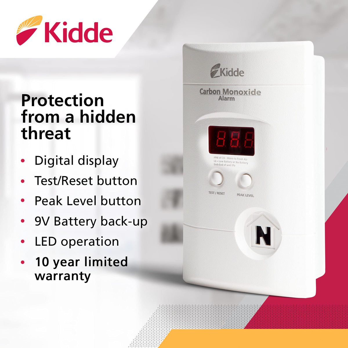Carbon Monoxide Detector, Plug-In with Digital Display G925