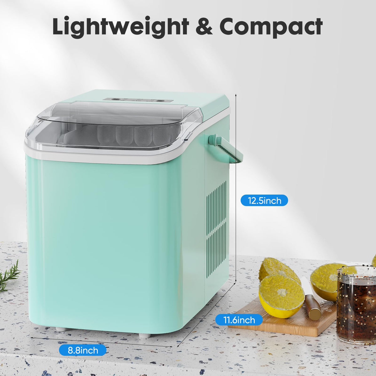 Countertop Ice Maker Machine with Handle, Self-Cleaning, 2 Sizes Bullet Ice, Black J354276