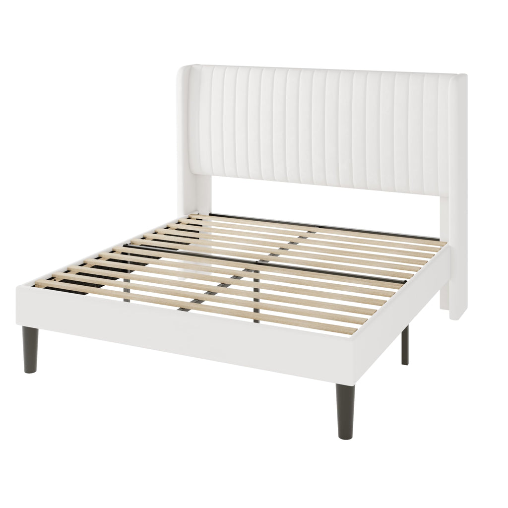 Queen Size White Velvet Upholstered Platform Bed U544558