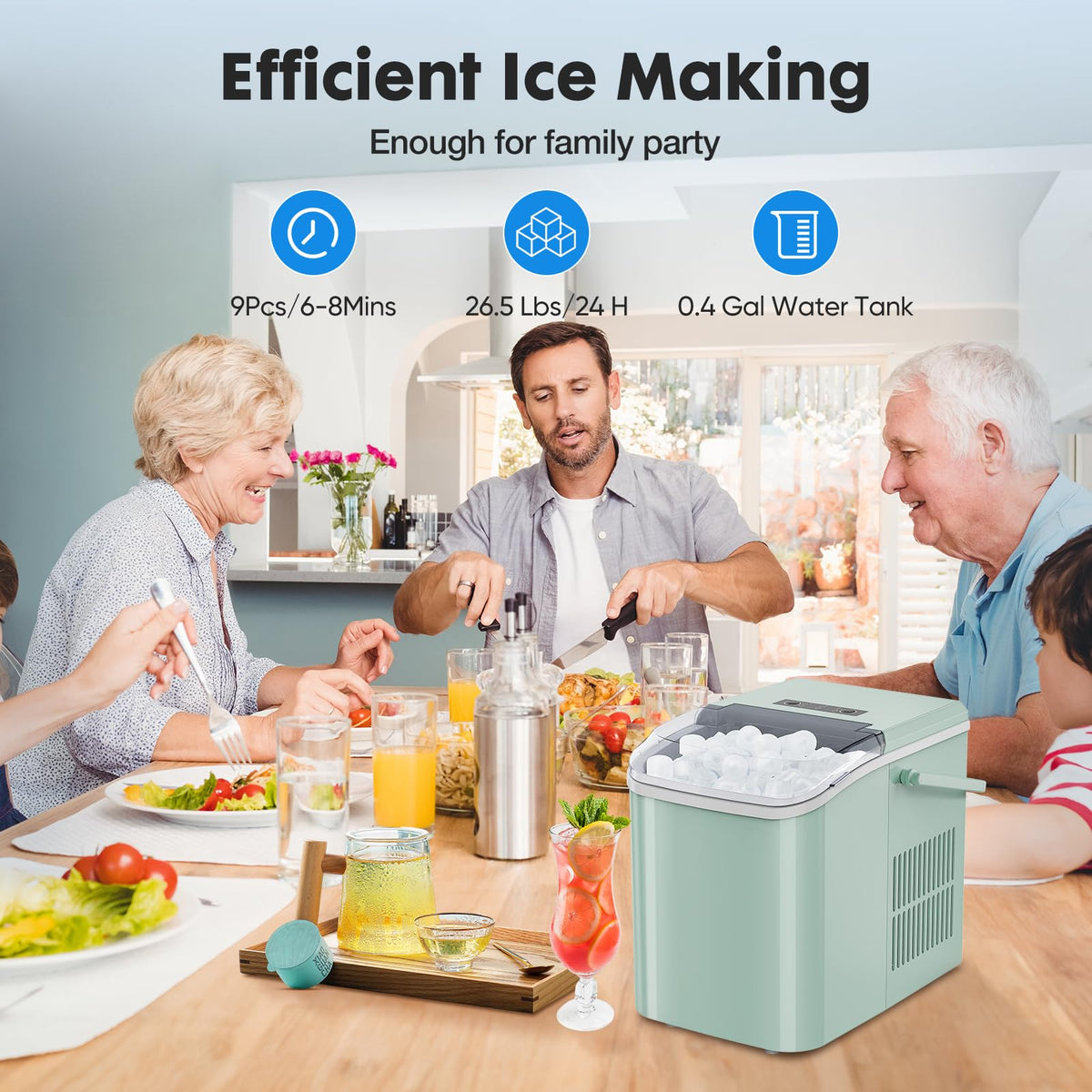 Countertop Ice Maker Machine with Handle, Self-Cleaning, 2 Sizes Bullet Ice, Black J354276