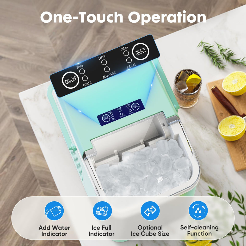 Countertop Ice Maker Machine with Handle, Self-Cleaning, 2 Sizes Bullet Ice, Black J354276
