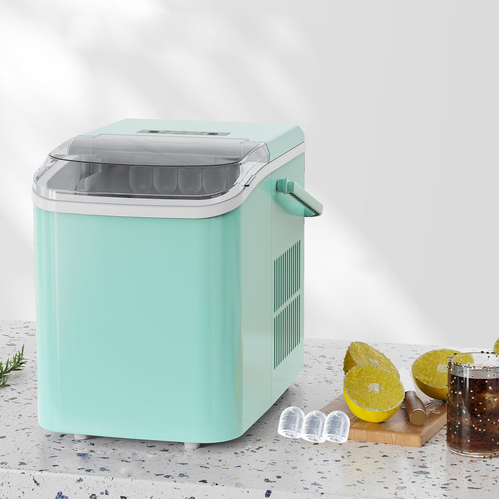Countertop Ice Maker Machine with Handle, Self-Cleaning, 2 Sizes Bullet Ice, Black J354276