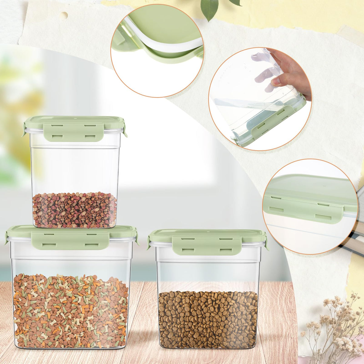 6 Pcs Dog and Cat Food Storage Containers with 2 Scoops G436155
