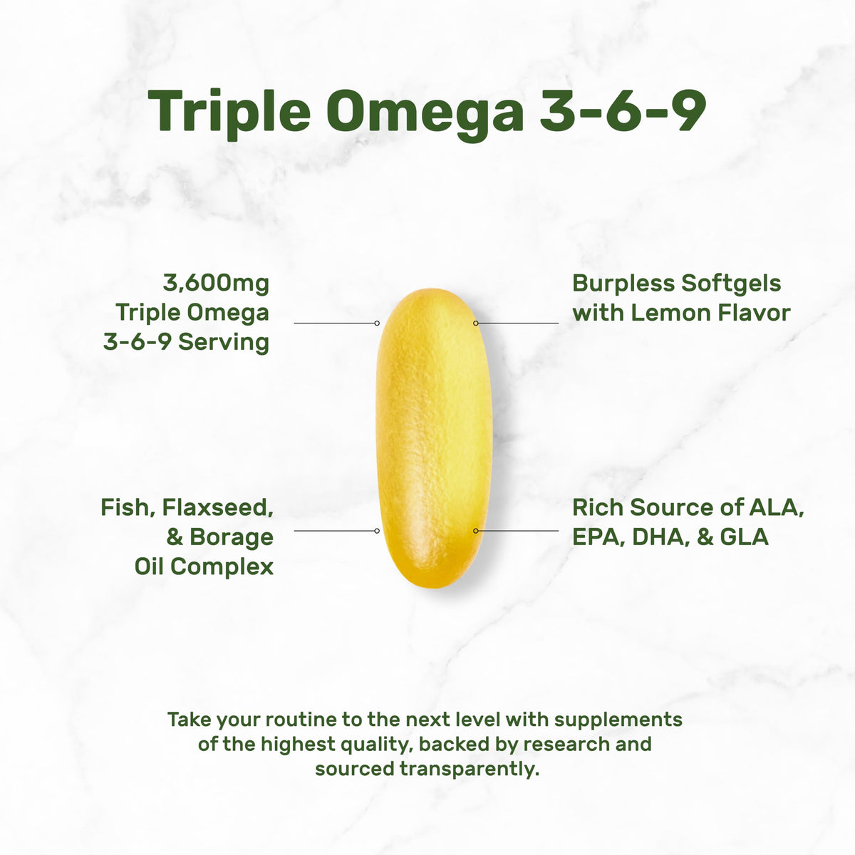 Omega 3-6-9 Fish Oil 3,600mg 240 Softgels Lemon Flavored G319