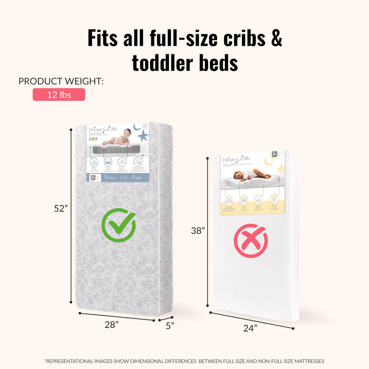 Baby Crib Mattress, Reversible, Waterproof Cover, 52" x 28" x 5" M1284