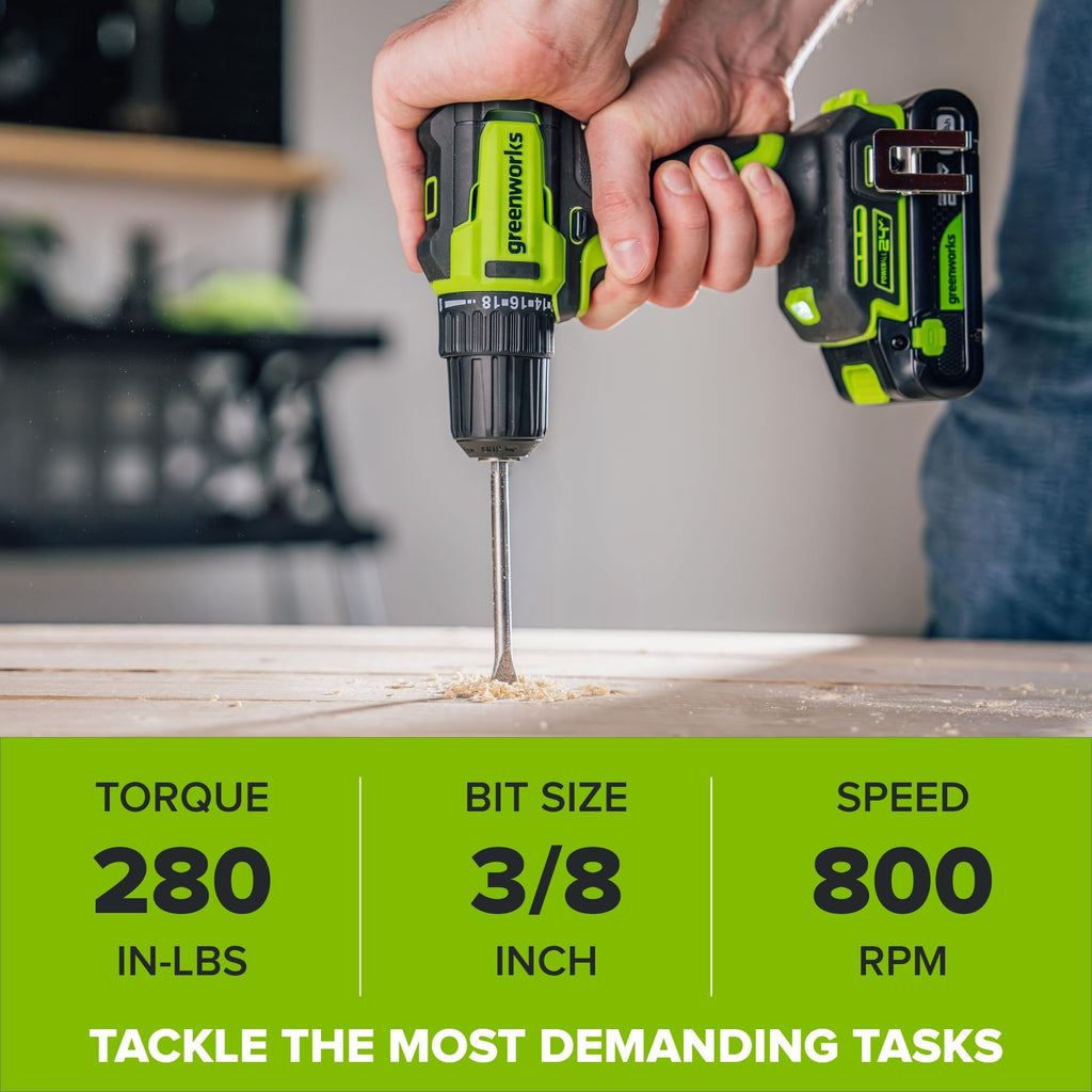 24V Cordless Brushless 3/8" Drill/Driver with 2.0Ah Battery and 10PC Titanium Drill Bit Set X4093