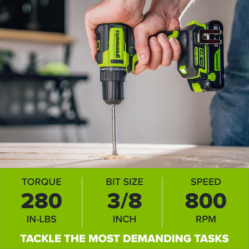 24V Cordless Brushless 3/8" Drill/Driver with 2.0Ah Battery and 10PC Titanium Drill Bit Set X4093