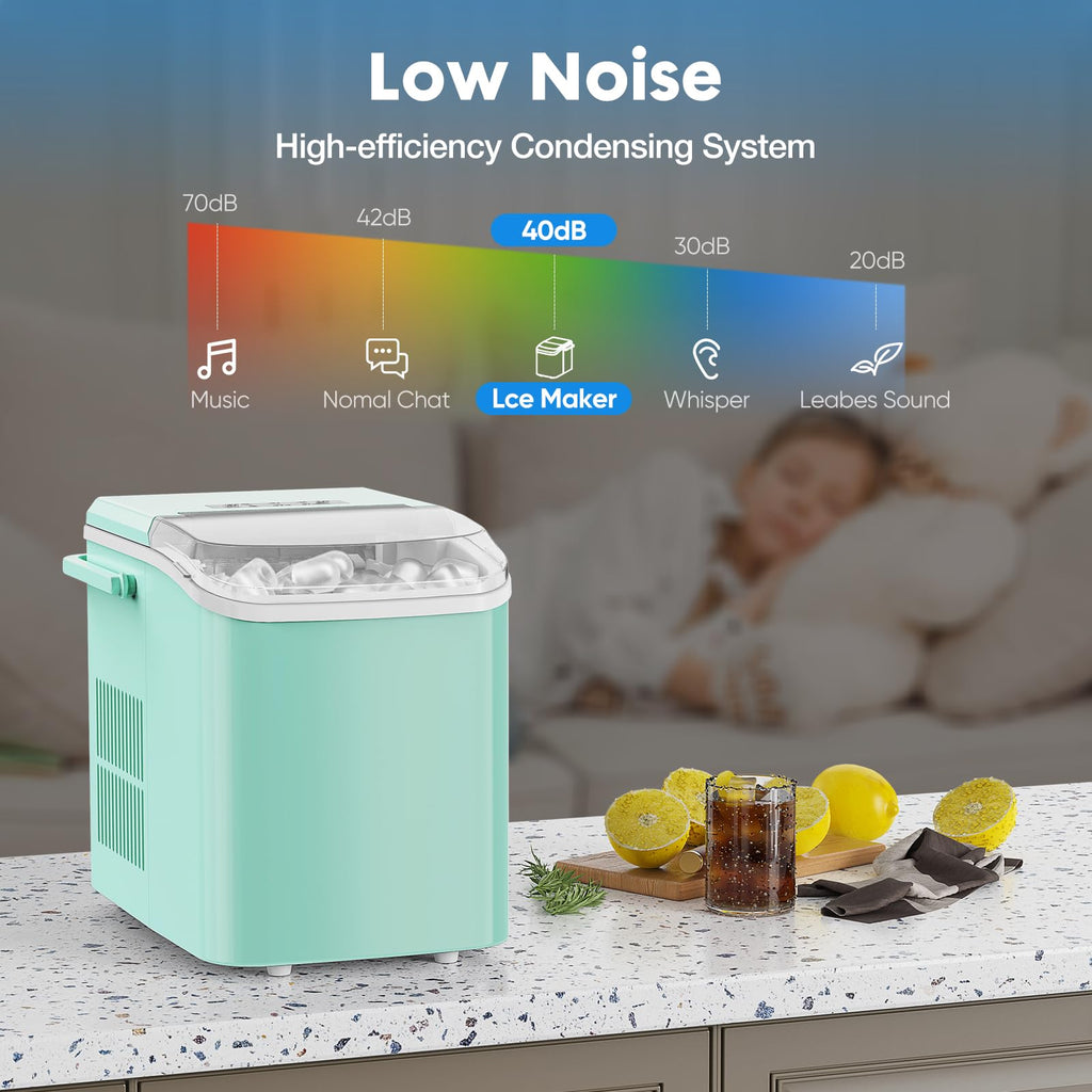 Countertop Ice Maker Machine with Handle, Self-Cleaning, 2 Sizes Bullet Ice, Black J354276