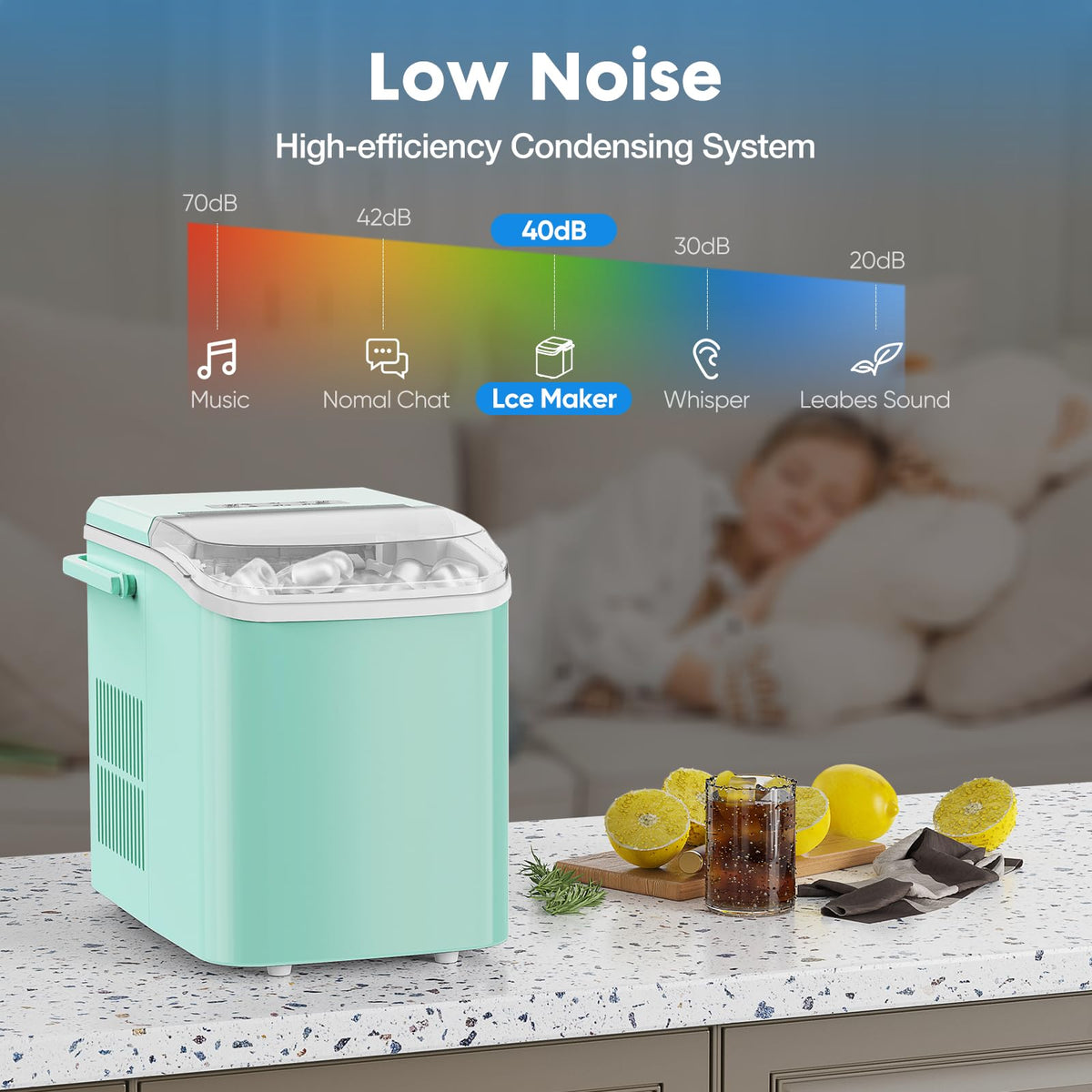 Countertop Ice Maker Machine with Handle, Self-Cleaning, 2 Sizes Bullet Ice, Black J354276