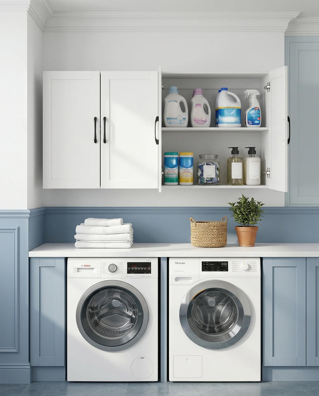 White Wall Cabinet with Adjustable Shelves and 4 Doors T81849