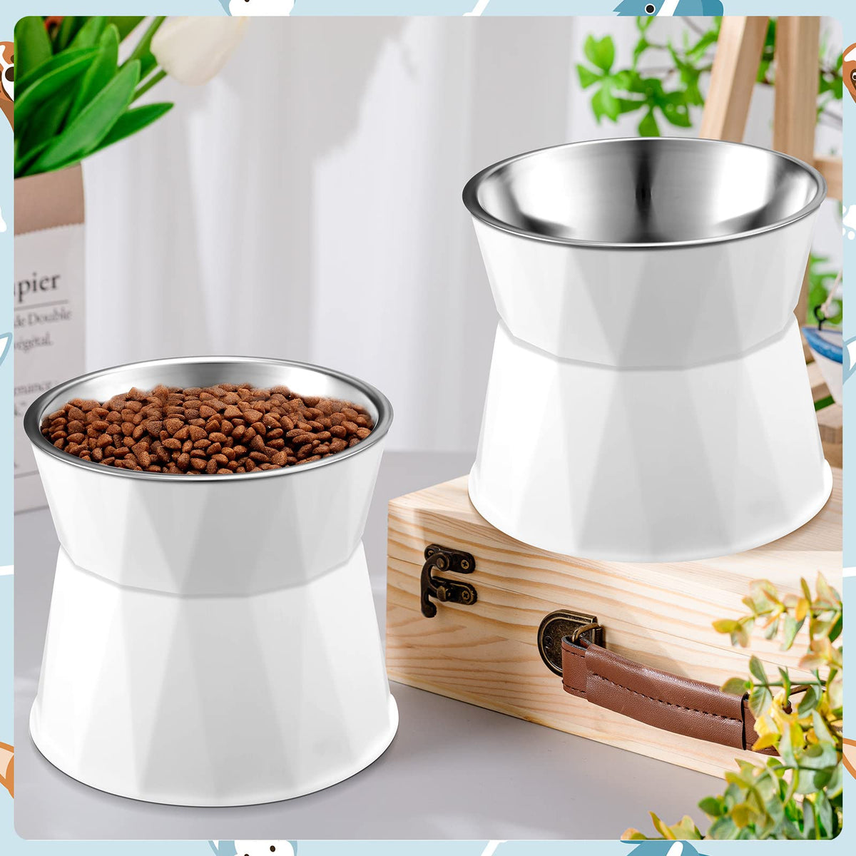 2 Pcs Elevated Cat Bowls D4811