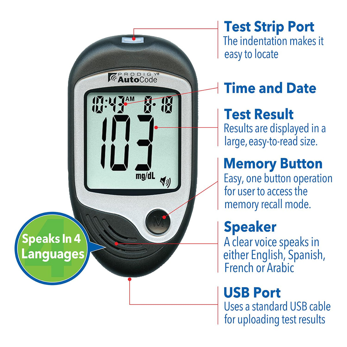 Blood Glucose Monitoring System with Talking Meter and Lancing Device N66067