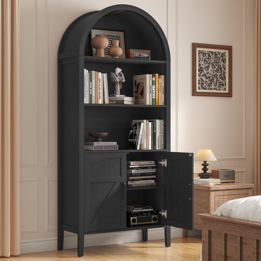 Black 5-Tier Arched Bookshelf with Door L10399