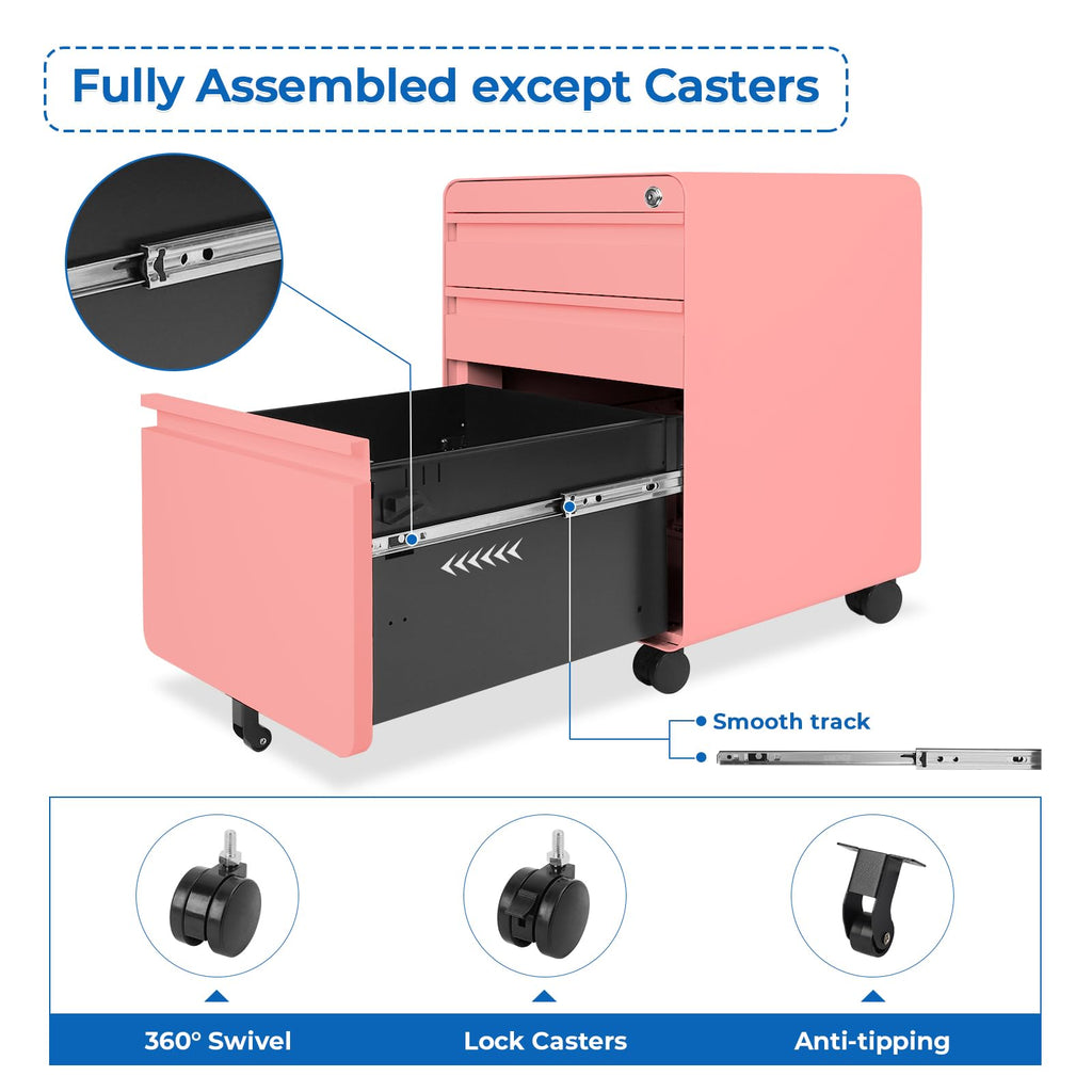 3 Drawer Metal Rolling File Cabinet P2412