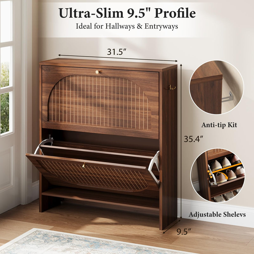 Luminous Walnut Shoe Storage Cabinet with Adjustable Shelves W6689