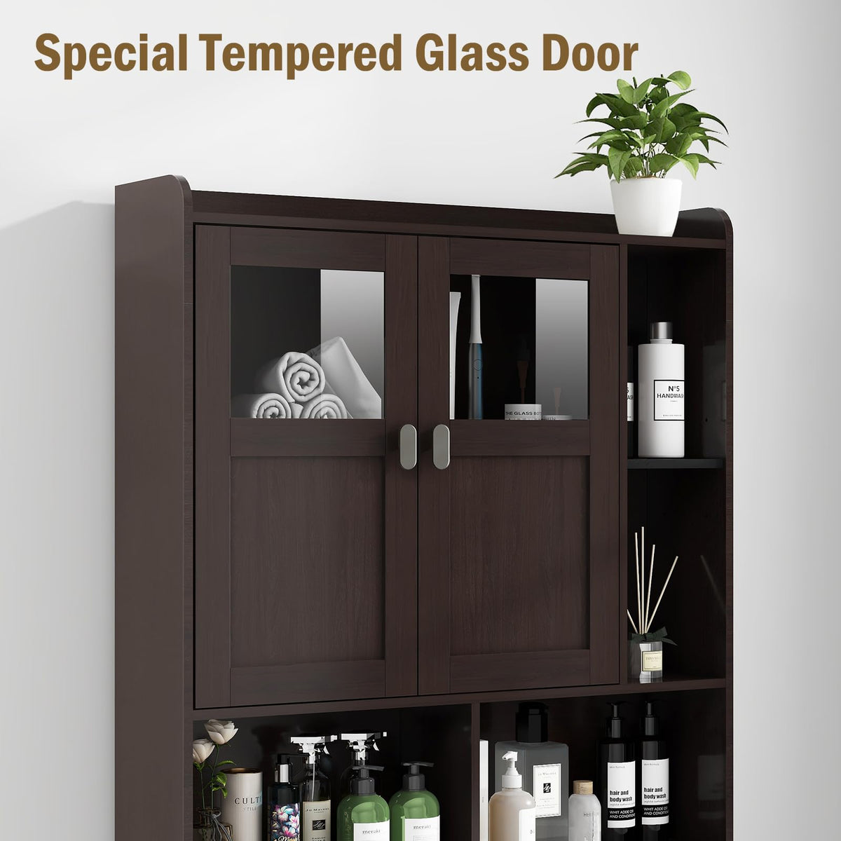 Over The Toilet Storage Cabinet with Doors and Shelves K73807