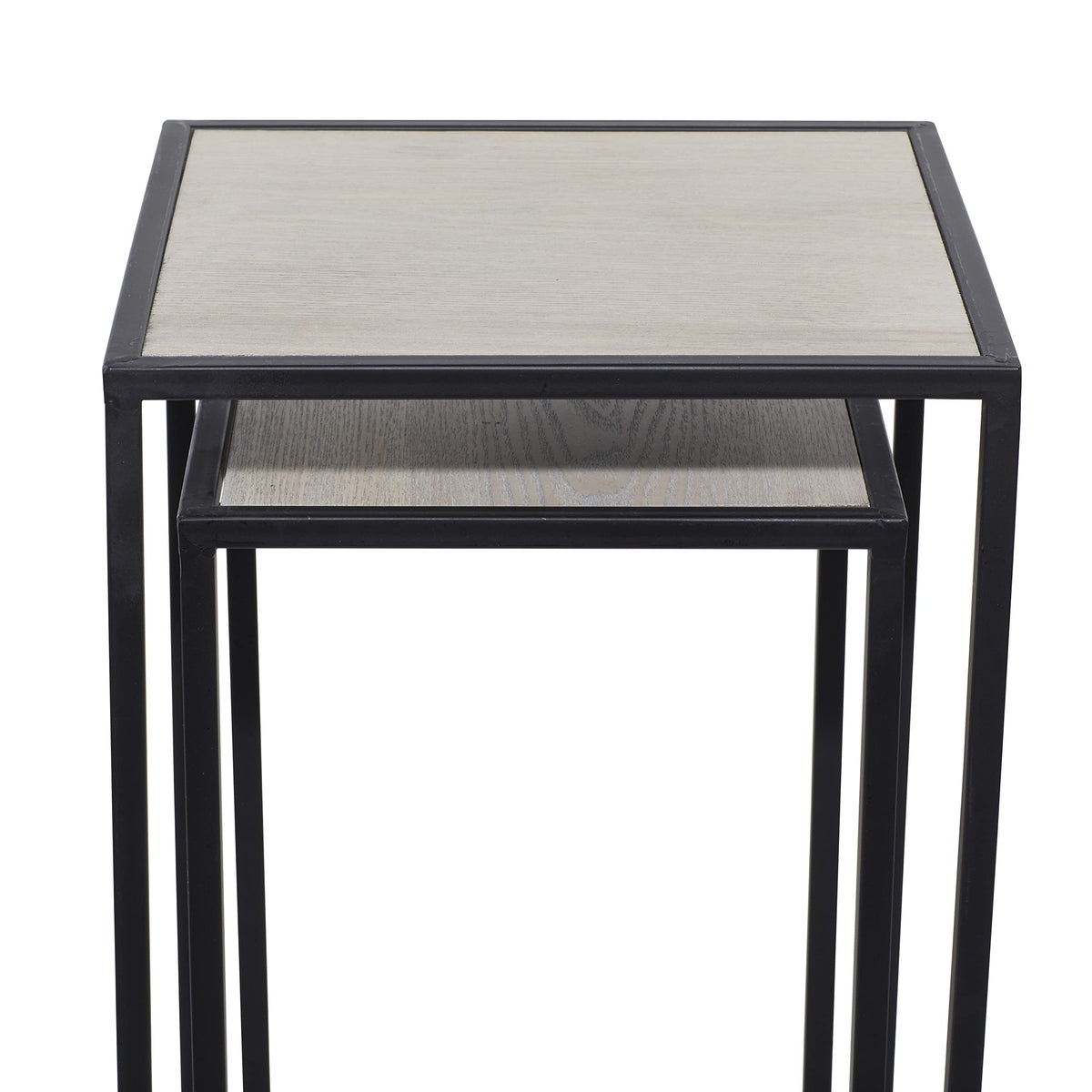 Black Metal End Table with Brown Wood Tops, Set of 2 D283887