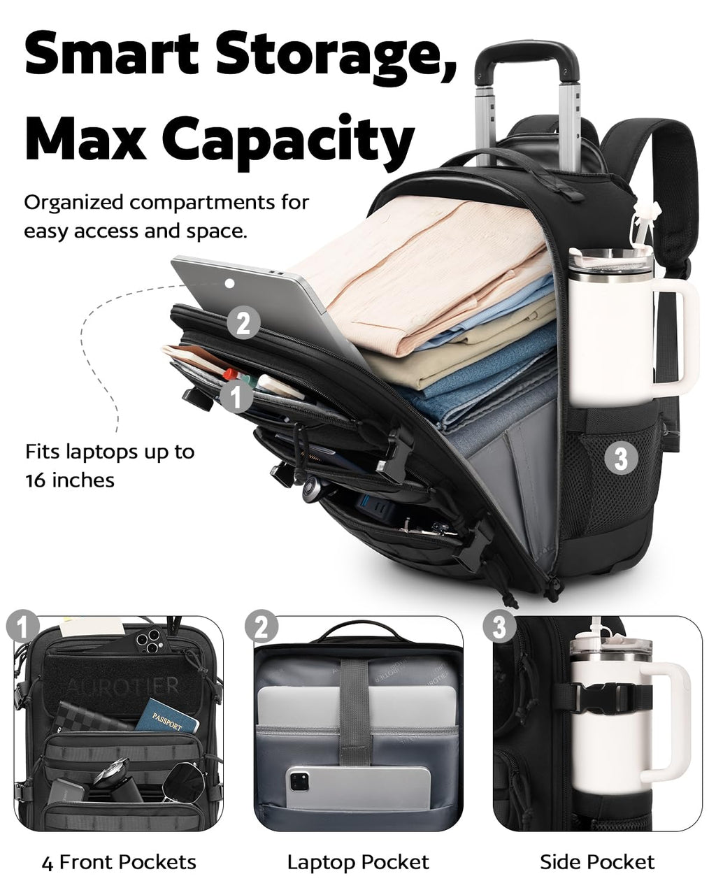 Rolling Wheeled Laptop Backpack M3690