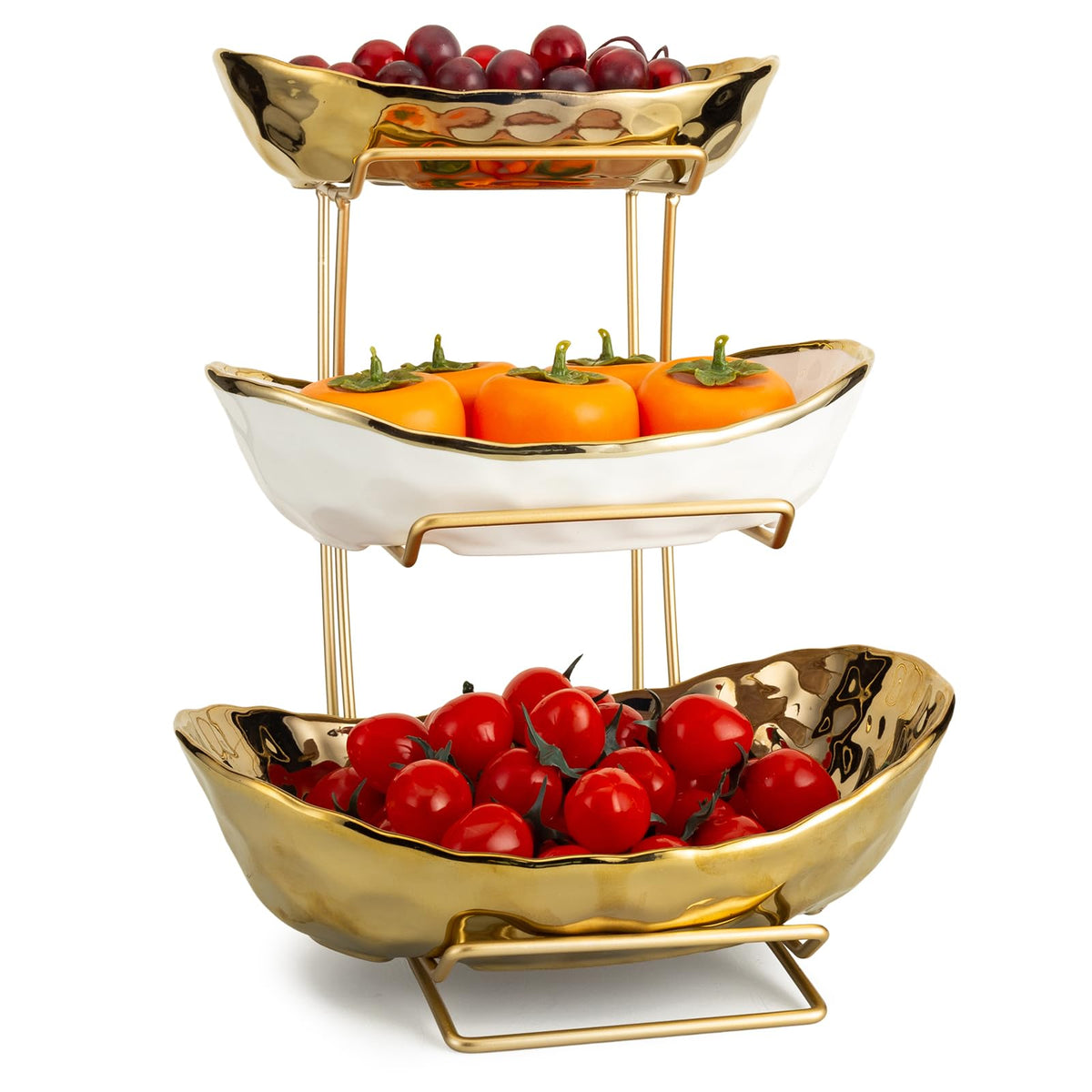 3-Tier Gold Fruit Bowl & Tray with Metal Stand V237