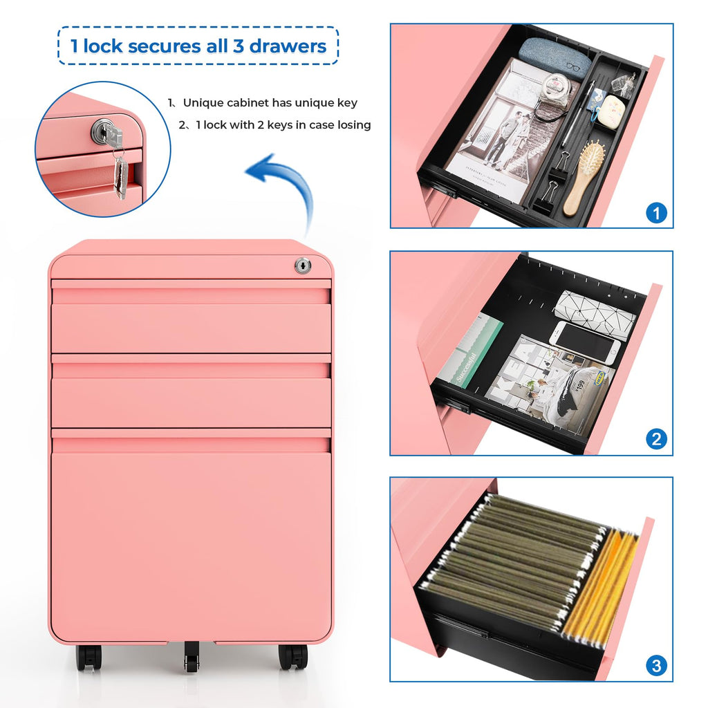 3 Drawer Metal Rolling File Cabinet P2412