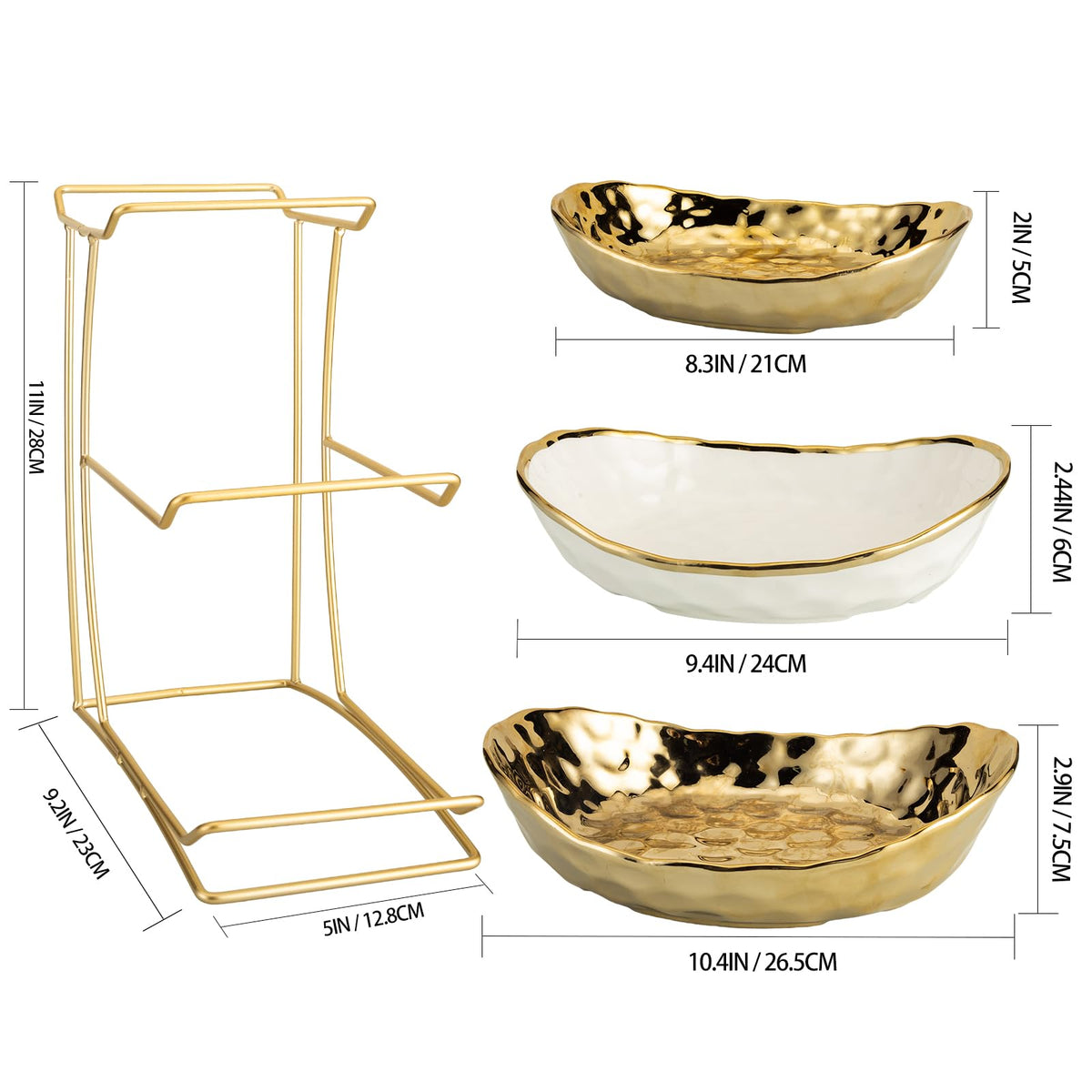 3-Tier Gold Fruit Bowl & Tray with Metal Stand V237