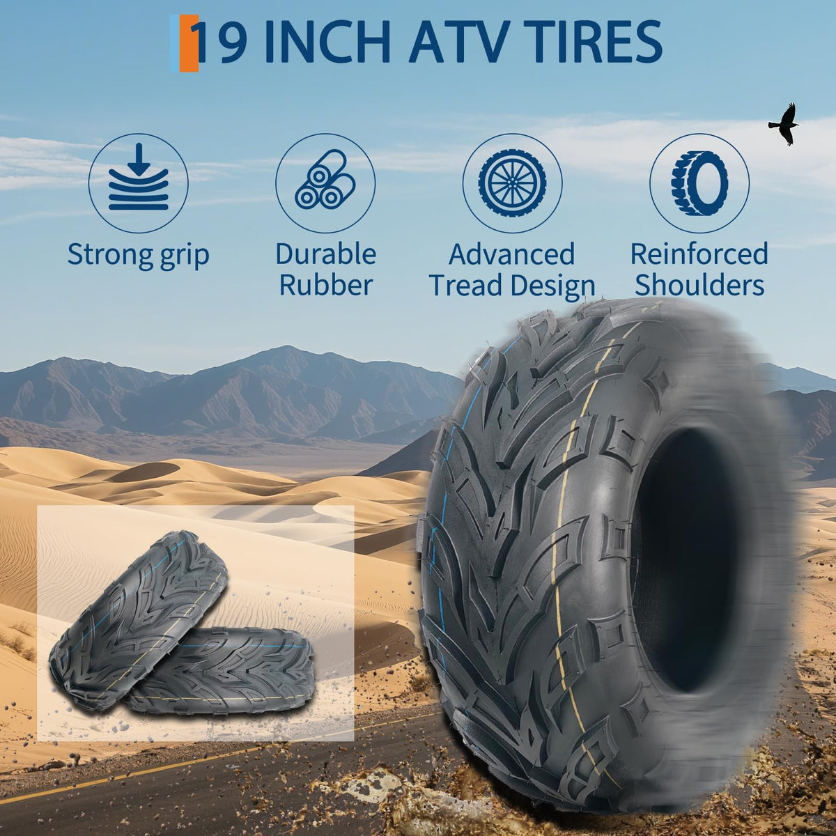2 Pack 19x7-8 ATV Tires 4PR Tubeless All Terrain Z89091