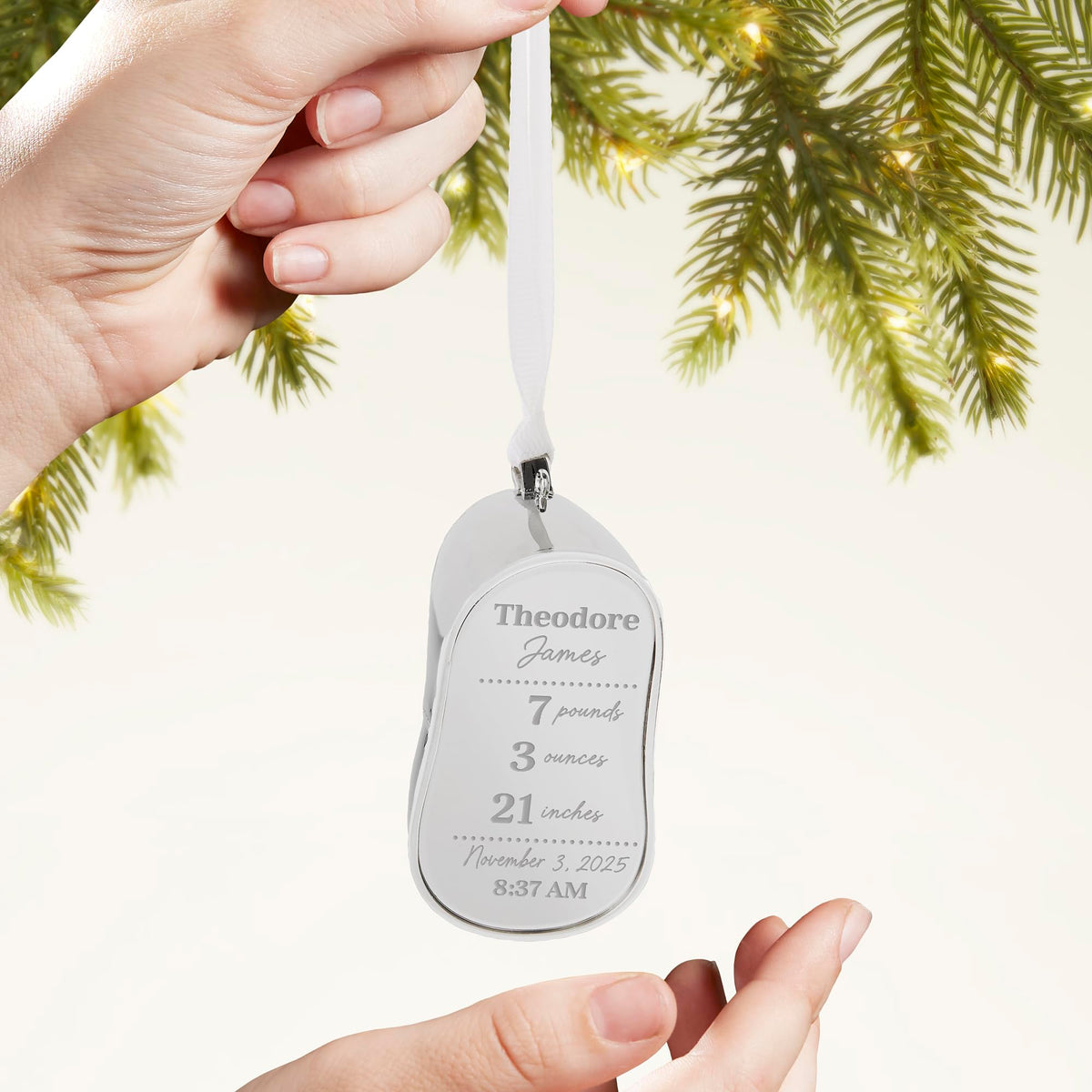 Silver Baby Bootie Metal Christmas Ornament A538