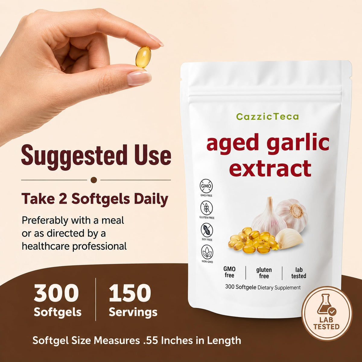 Odorless Organic Garlic Extract 7500mg 300 Softgels A670469