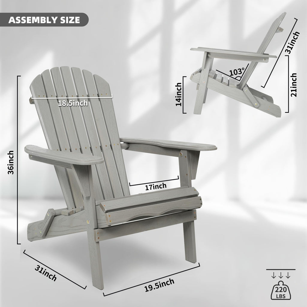 Wood Lounge Patio Chair Set of 2, Folding Adirondack Chairs, Solid Cedar Wood K63539