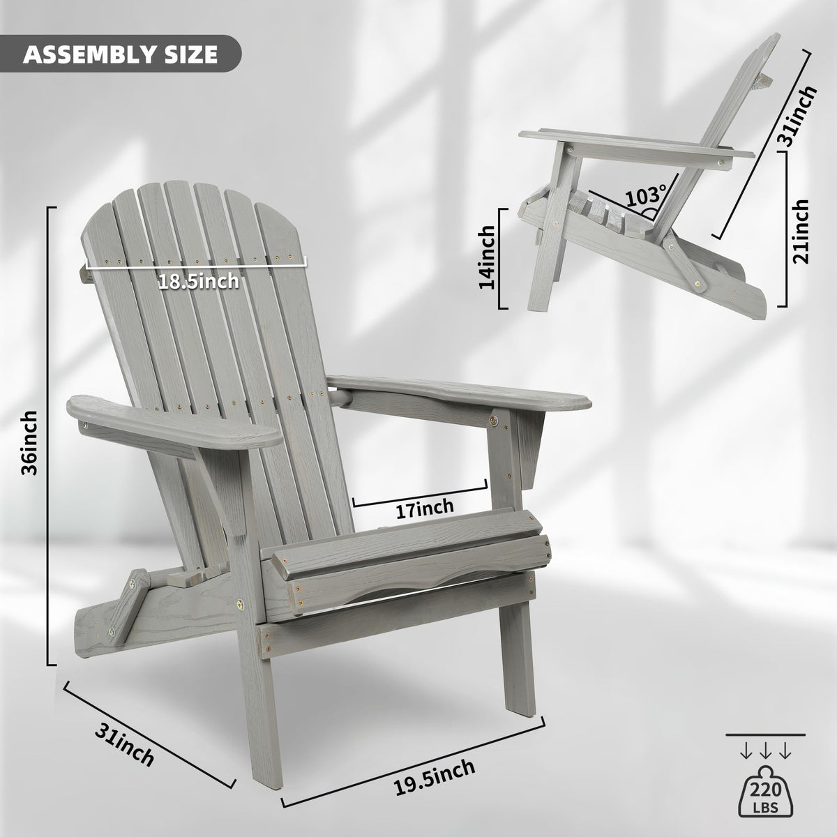 Wood Lounge Patio Chair Set of 2, Folding Adirondack Chairs, Solid Cedar Wood K63539