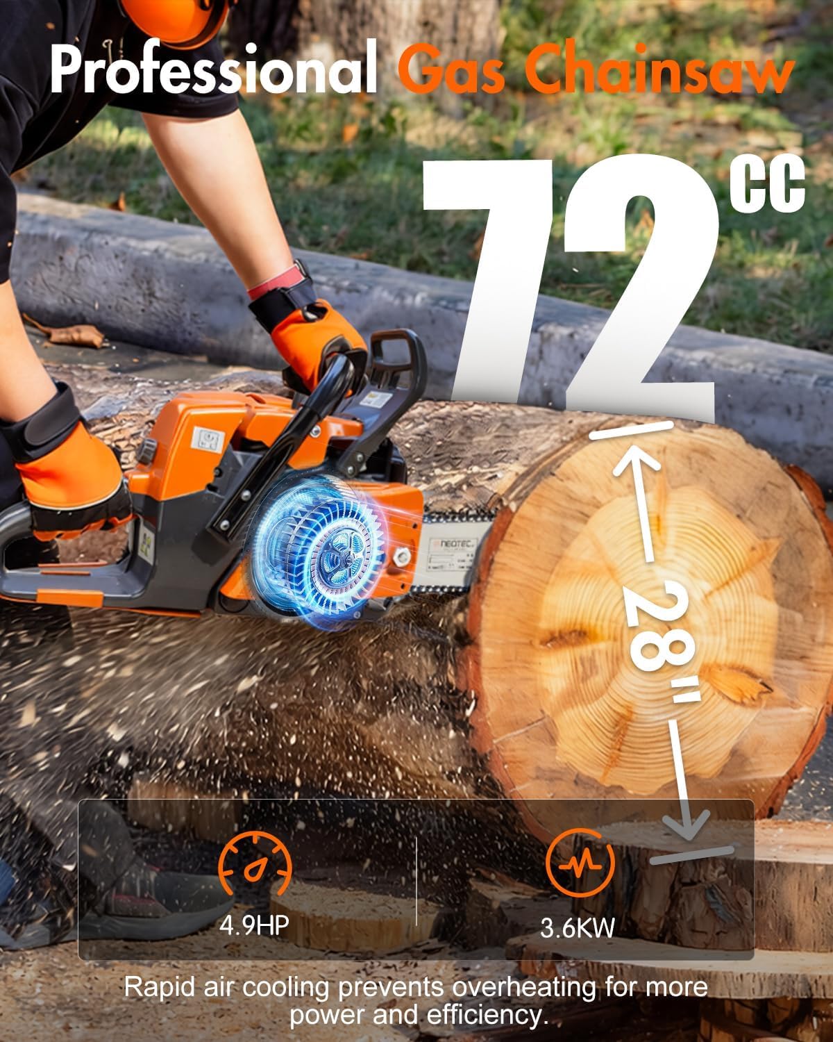 72cc Gas Powered Chainsaw with 24 inch Bar Chain S4133