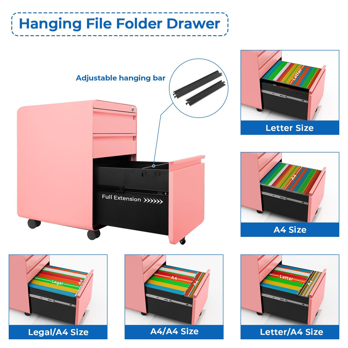 3 Drawer Metal Rolling File Cabinet P2412
