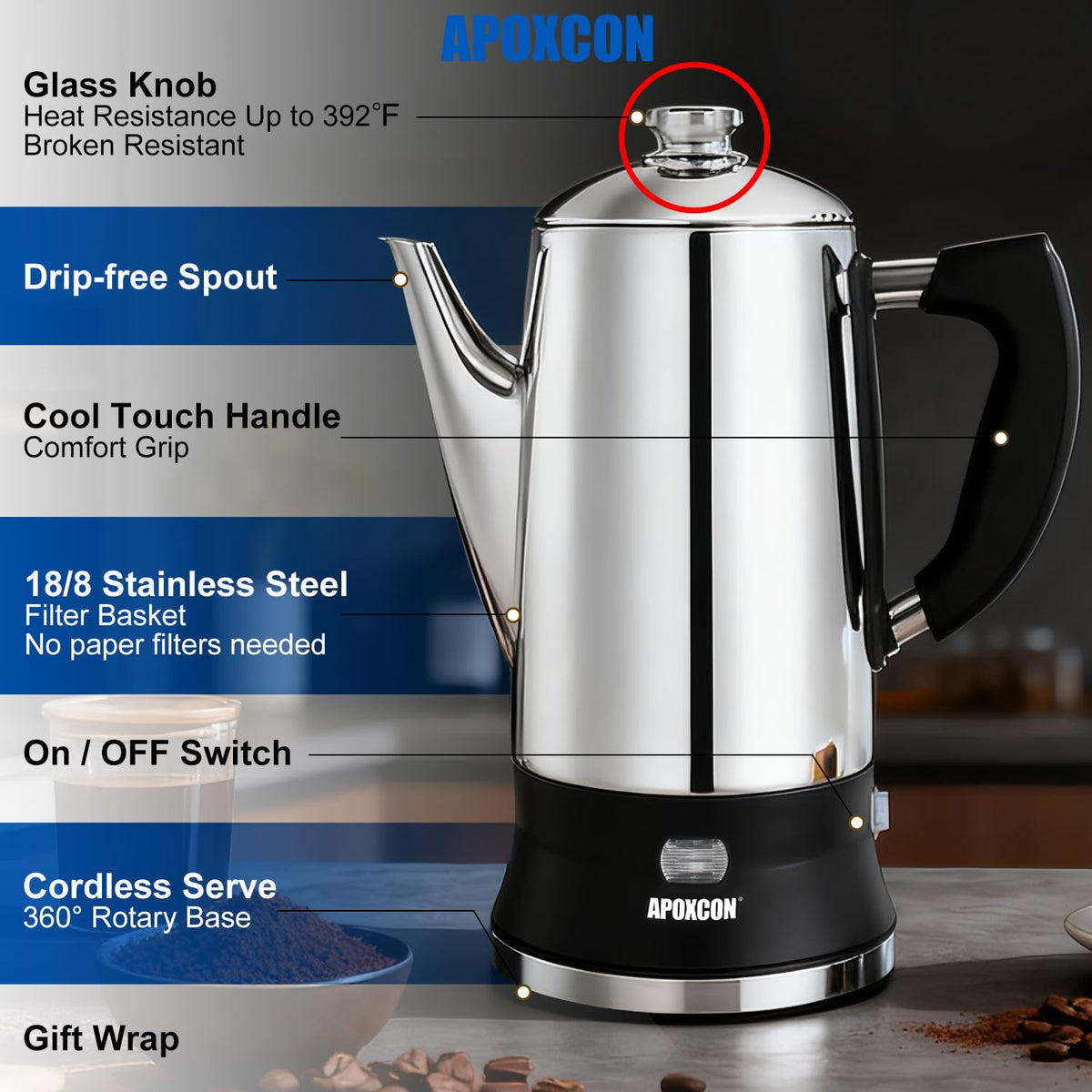 12 Cup Stainless Steel Electric Coffee Percolator L644858