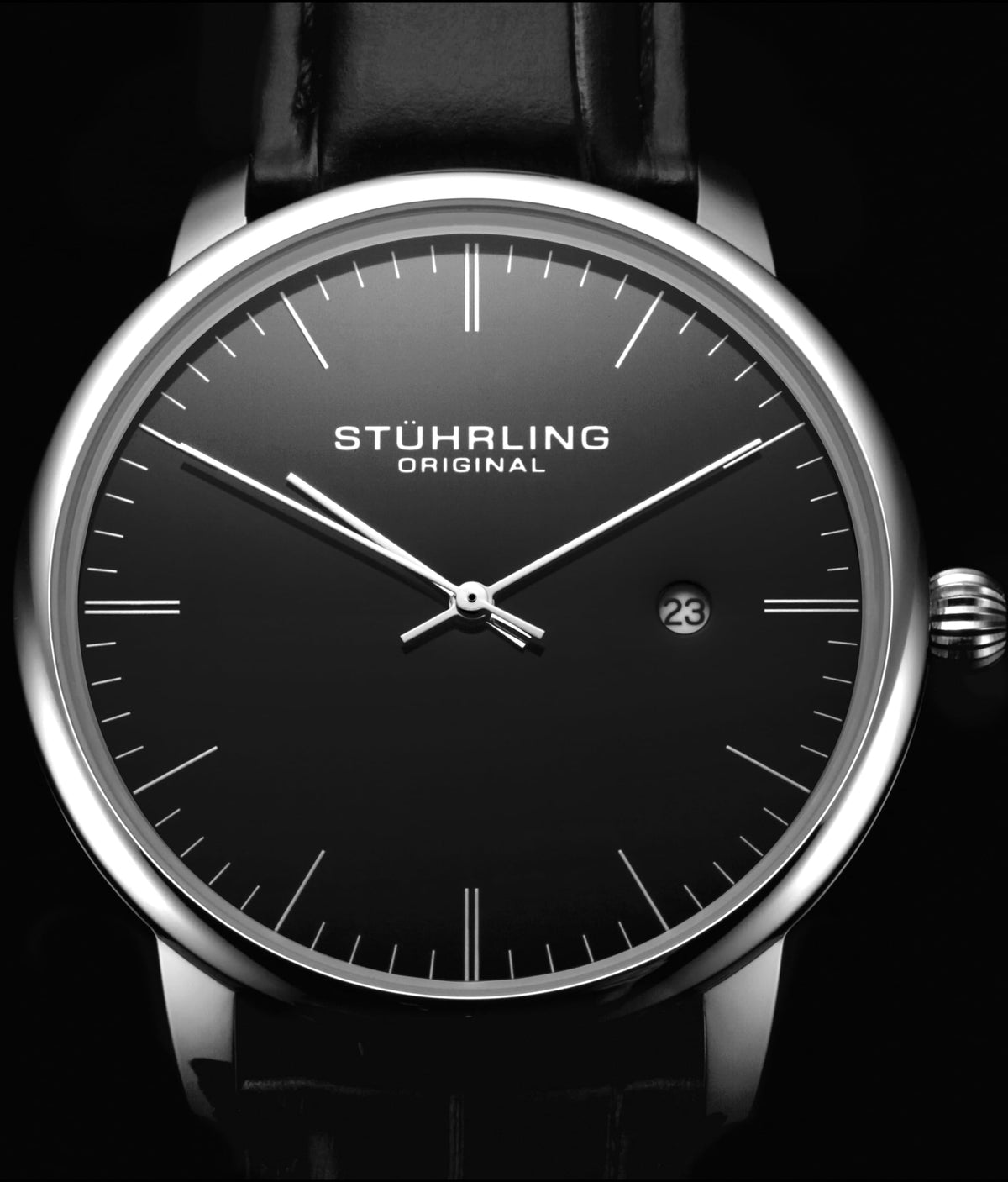 Men's 40mm Ultra Slim Leather Strap Quartz Analog Dress Watch V93742