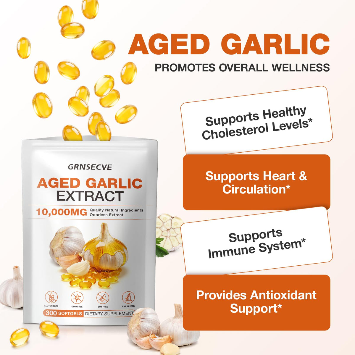Odorless Garlic Capsules 10,000mg 300 Softgels M33833