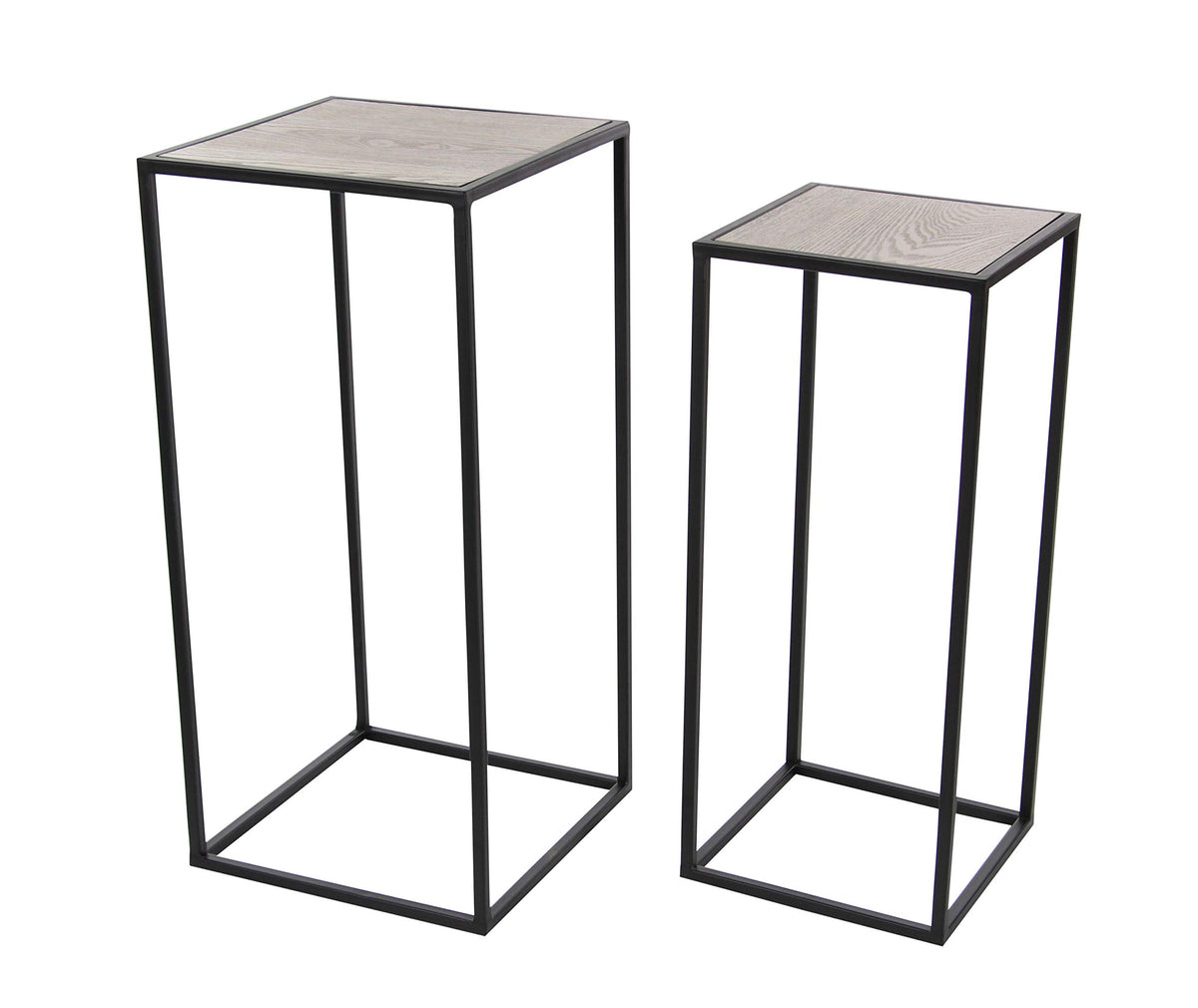 Black Metal End Table with Brown Wood Tops, Set of 2 D283887
