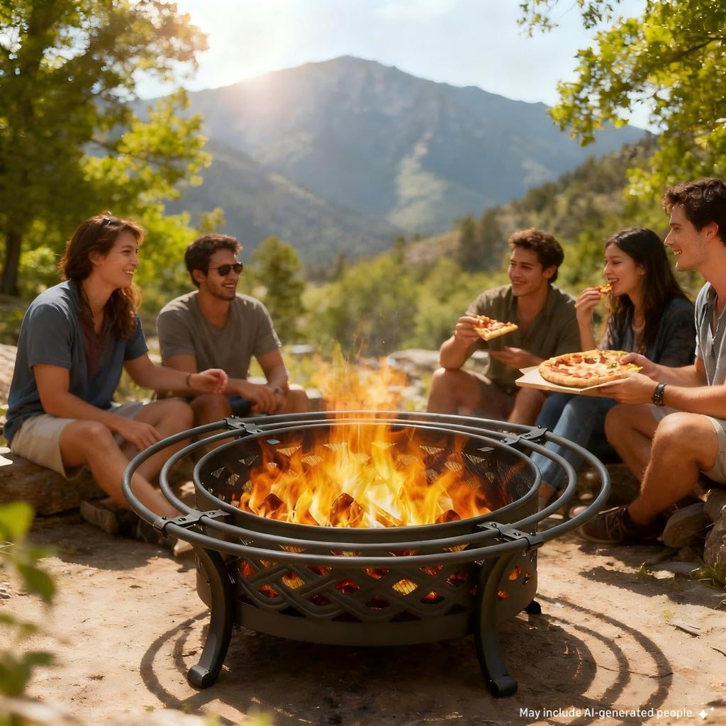 36 Inch Outdoor Fire Pit with Spark Screen Black W69554