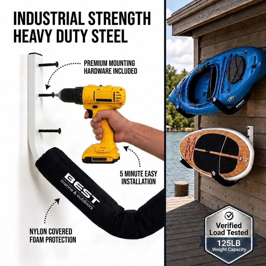 Kayak Wall Mount Storage Rack, Heavy Duty Steel, 125LB Capacity L245236